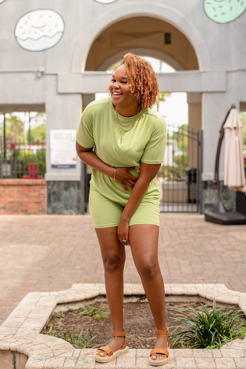 Green "Effortless" Biker Shorts Set